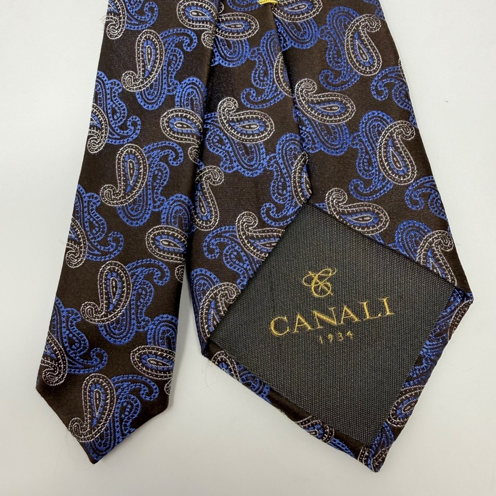 Canali Silk Paisley Necktie Men Black Blue‎ Luxury Formal Designer